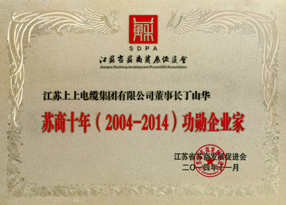 丁山华荣获“2004-2014年度苏商十年功勋企业家”