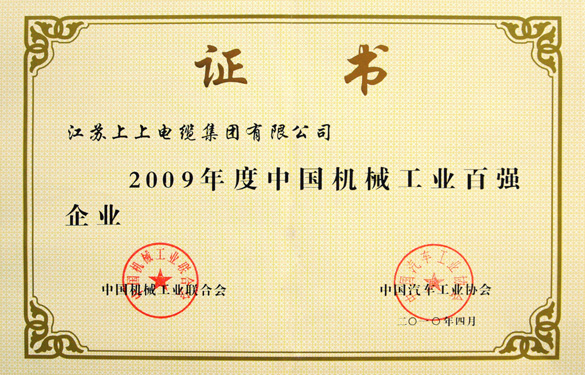 pg电子荣获“2009年度中国机械工业百强企业”